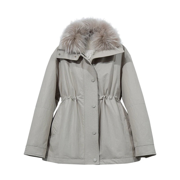 Amii Women's Winter Jacket 2026 New Warm Detachable Fur Collar Parka Down Jacket Drawstring Waist Casual Zipper Top 12654037