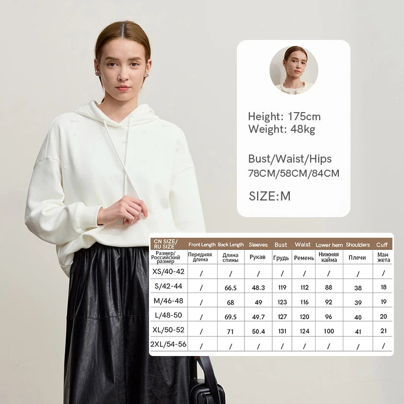 Amii Hooded Sweatshirts Woman 2026 Winter New Loose Elastic Warm Long Sleeve Top Pullover Knitting Women's Sweatshirt 12554052