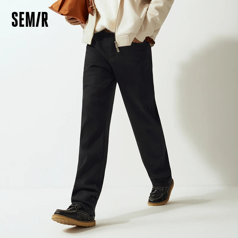 Semir Jeans Men Winter Fleece Lined Warm Lycra Elastic Straight Leg 2025 New Business Casual Commuting Pants Men'S Wear