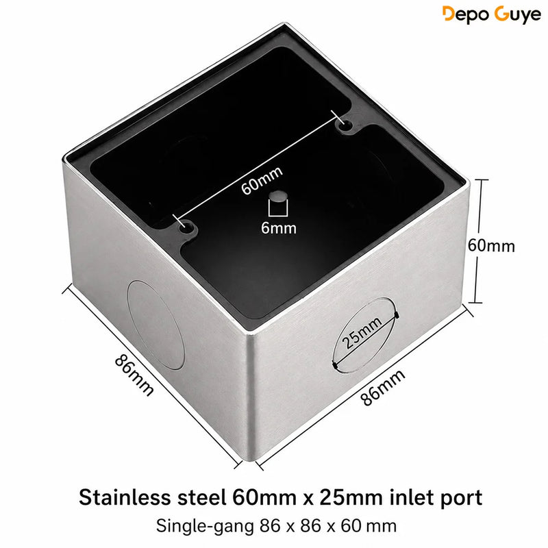86 Type Stainless Steel Surface Mount Box Metal Wall Switch Socket Junction Back Box Universal Electrical Wiring Box20/25mm Hole