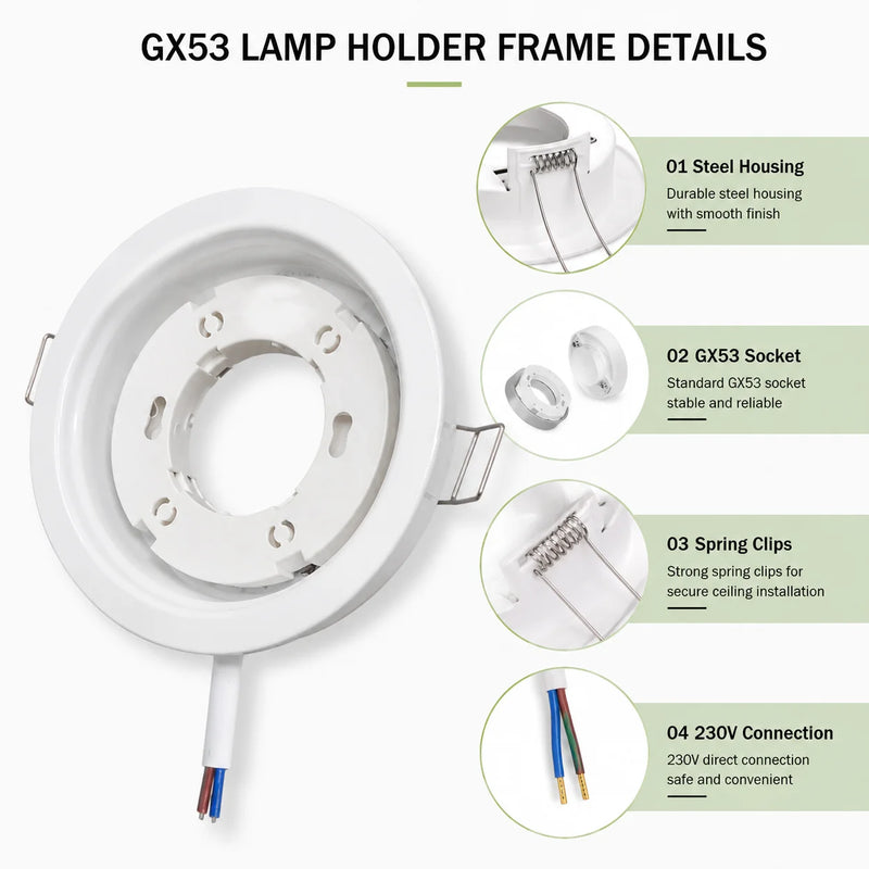 ចង្កៀងពិដាន JOYINLED 1/2/6PCS GX53 LED Downlight ស៊ុមសម្រាប់ដាក់ចង្កៀងពិដានរាងមូល ទំហំ 105mm សម្រាប់ដាក់ចង្កៀង ពណ៌ខ្មៅ