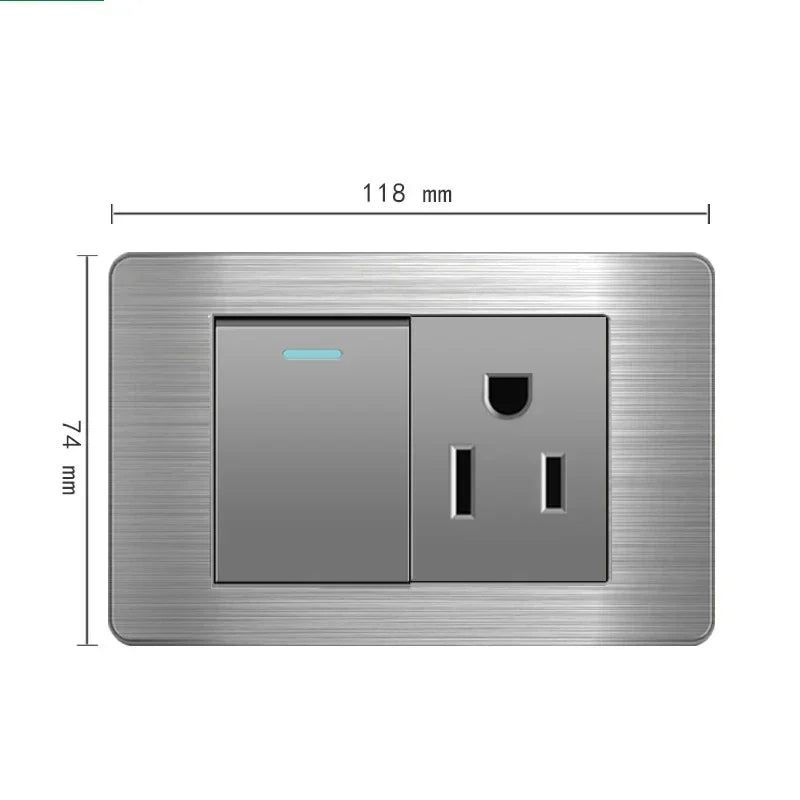 American Standard Wall Light Switch Power Socket Universal Plug with usb US Stainless Steel 2way Socket Panel 118*74m Computer