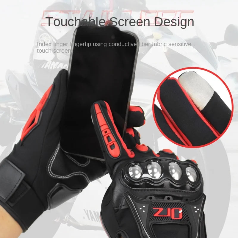 ORZ Motobike Motorcycle Knitting Unisex Moto Touch Screen Breathable Motocross Riding Racing Alloy Protective Full Finger Gloves