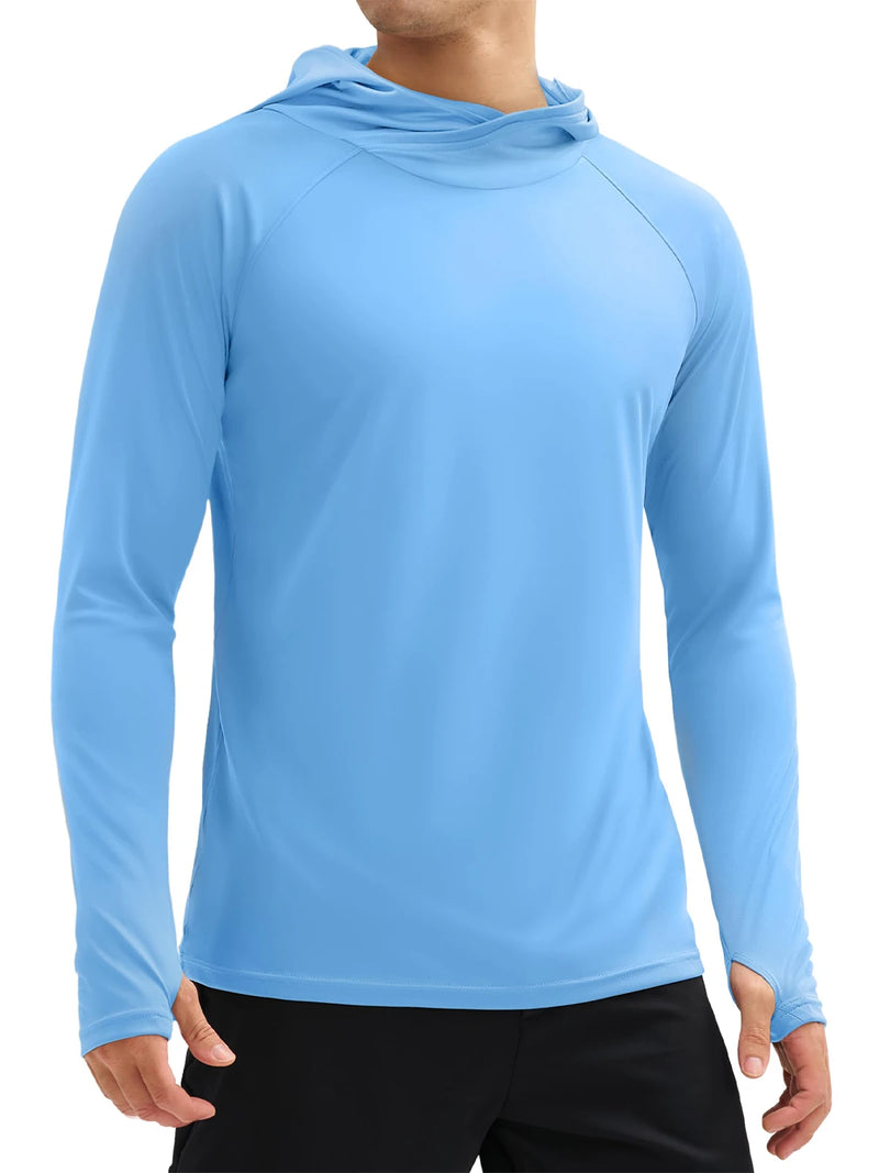 Men's UPF 50+ Sun Protection Hoodie Long Sleeve Quick Dry Fishing Hiking Shirt Thumbholes UV Block Rash Guard for Outdoor Sports