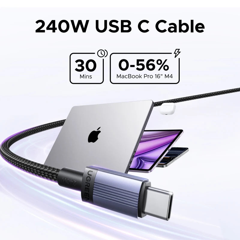 UGREEN 240W USB Type C To USB C Cable 100W PD 3.1 Fast Charging Charger Wire For Macbook Pro Xiaomi Samsung Laptop