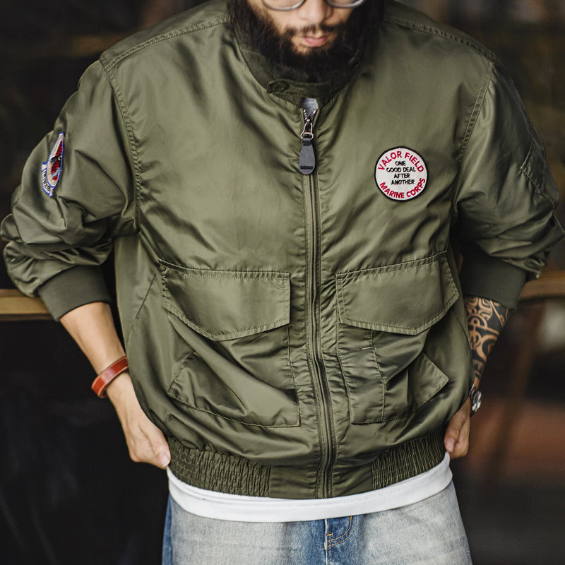Maden Vintage Military Style G8WEP Jacket Men's Short Length Stand Collar Tactical Coat Green Lightweight Zip-Up Field Jacket