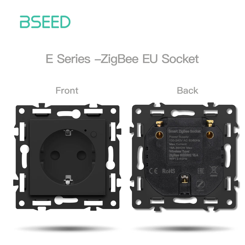 BSEED Zigbee Click Light Switch Part 1/2/3/4Gang 2Way Switch Function DIY Part EU Smart Socket Outlets Plastic Frame Black Color