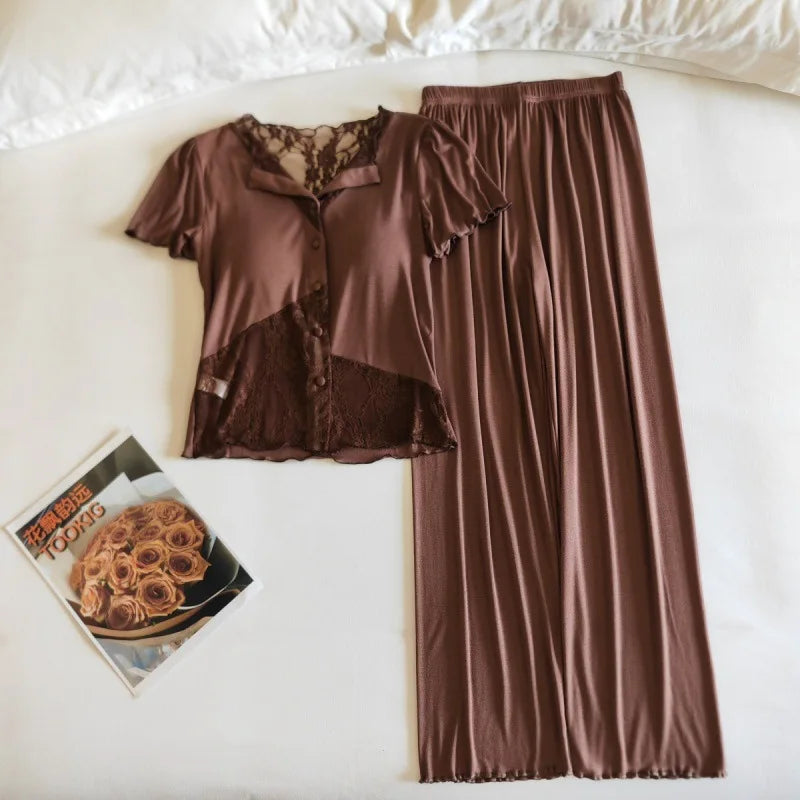Summer Thin Pajamas Two-Piece Chest Cup Home Suit for Women Nightwear New Casual Home Wear Loungewear Suit Ladies Homewear
