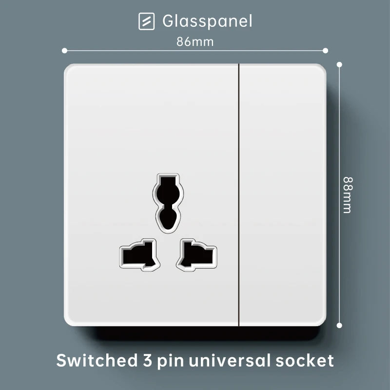 Luxury Skin Feeling Glass Wall Light Switch Button White UK Plug 13A Universal Wall 18W Type-C Fast Charging Socket