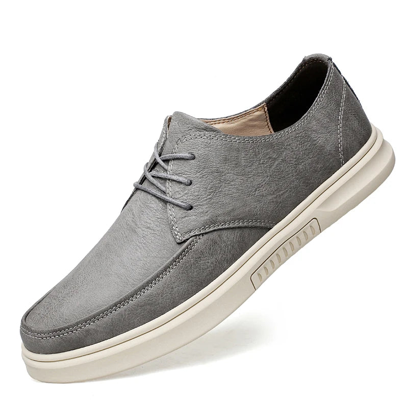 Spring Autumn Mens Korean Style Leather Casual Shoes Men Lace Up Flat Shoes Comfortable
