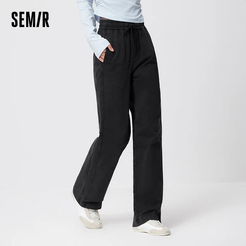 Semir Vintage Pants Women Spring Distressed Cotton Split Design Leg Lengthening Retro Slouchy Street Wide Leg Trousers