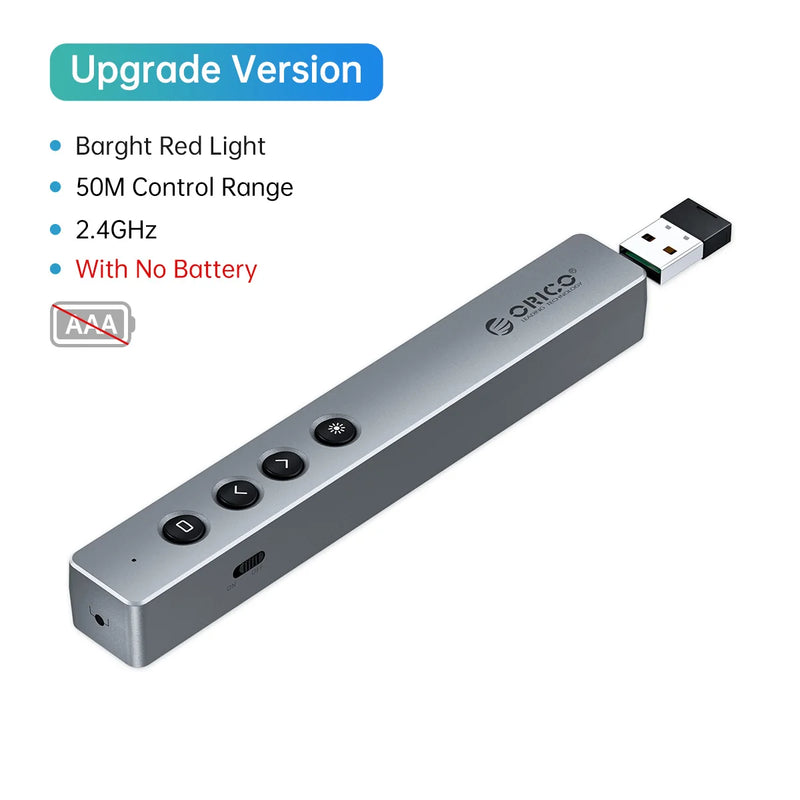ORICO Presentation Clicker Remote Laser Pointer Wireless USB Presenter Slideshow PowerPoint Clicker 2.4GHz for Google Slides