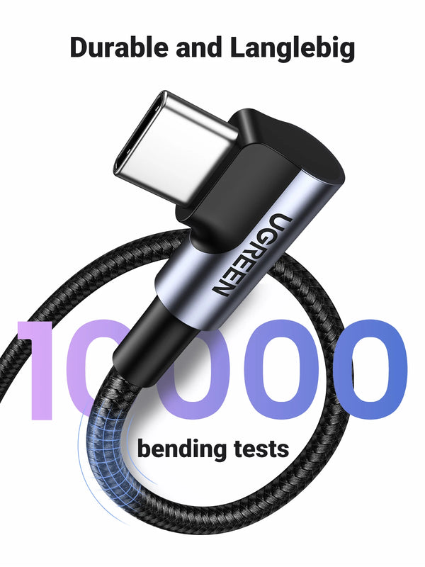 ខ្សែ UGREEN 90 ដឺក្រេ USB C ខ្សែនីឡុងសាកលឿន USB Type C សម្រាប់ iPhone 17 16 Xiaomi Samsung S25 S24 Poco USB-C ទៅ USB-C ខ្សែ