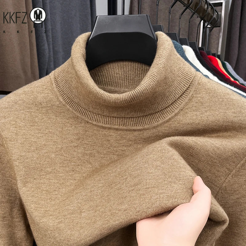 Men's Knitted Turtleneck Sweater High Quality Anti-Pilling Long Sleeve Solid Color Pullover for Autumn Trendy Streetwear