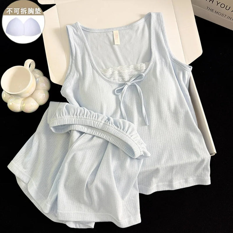 Thin Loungewear Sets Women Pajama Night Wear for Ladies Night Wears Homewear New Summer Wear Sleeveless Sleepwear Pyjama Set