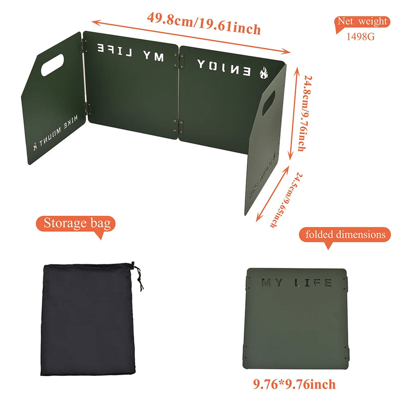 4-Section Folding Gas Stove Windshield Outdoor Cooking Burner Windproof Screen Picnic BBQ Gas Stove Wind Shield  For Camping
