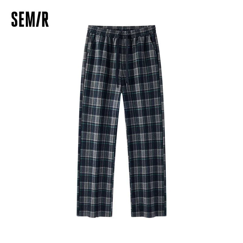 Semir Casual Pants Women Winter Plaid Fleece Lined Long Pants Loose 2025 Salt-Style Lazy Retro Trendy Wide Leg Women'S Clothing