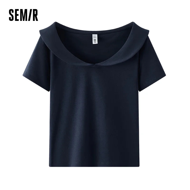 Semir Womens Polo 2026 Short Style Solid Color Doll Lapel Short Sleeve Regular Shoulder Slim Gentle Casual