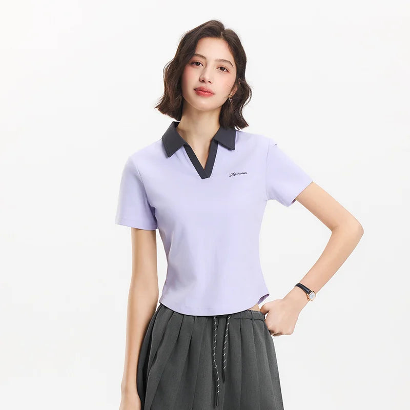 Semir Womens Polo 2026 Short Regular Shoulder Slim Embroidered Tops Simple Elegant Style Soft Casual Daily Wear