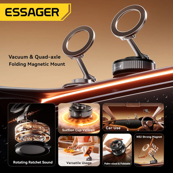 ជើងទ្រទូរសព្ទម៉ាញេទិក Essager សម្រាប់ Magsafe Car Holder ជើងទ្រពែងបឺតដែលអាចលៃតម្រូវបានសម្រាប់ iPhone 17 16 15 Pro Max ជើងទ្រទូរសព្ទបត់បាន