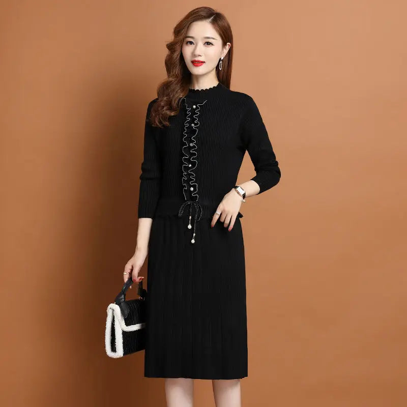 Elegant Long Sleeve Sweater For Woman Spring Autumn Woolen Dress Knitting Pullover Jumper Slim Women's Clothing Mother Knitwear