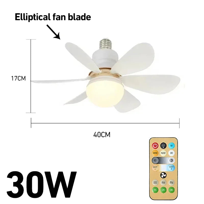 កង្ហារពិដានស្ងាត់ 30/40W មានភ្លើងបញ្ជាពីចម្ងាយ អាចបន្ថយពន្លឺបាន 85-265V AC សន្សំសំចៃថាមពល E27 កង្ហារសម្រាប់បន្ទប់គេង