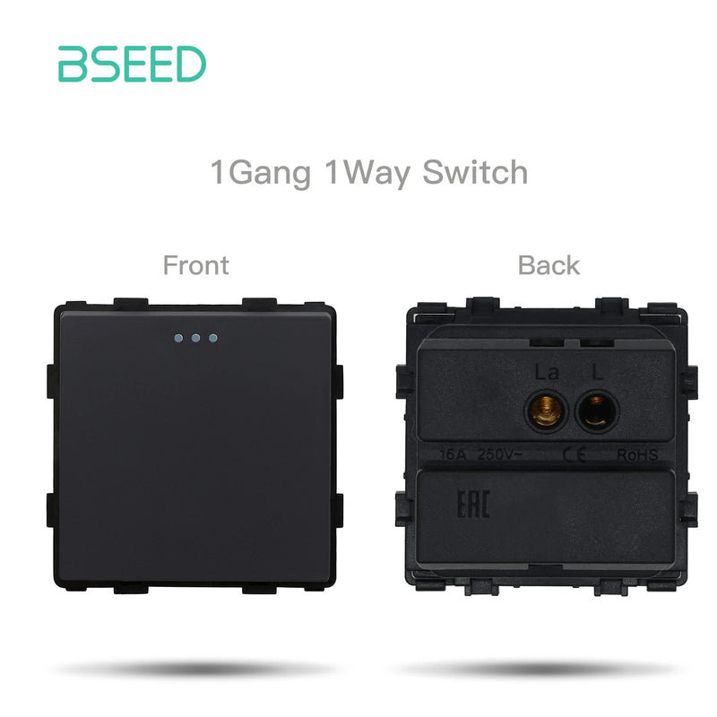 BSEED Mechanical Button Switch Module Part 1/2/3Gang 1/2Way Wall Socket Function Parts Glass Frame White Black DIY Combination