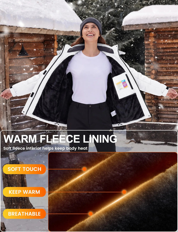 TACVASEN Women Winter Waterproof Ski Parka Jacket Thermal Fleece Windproof Casual Work Jacket Padded Snow Down Coat With Pockets