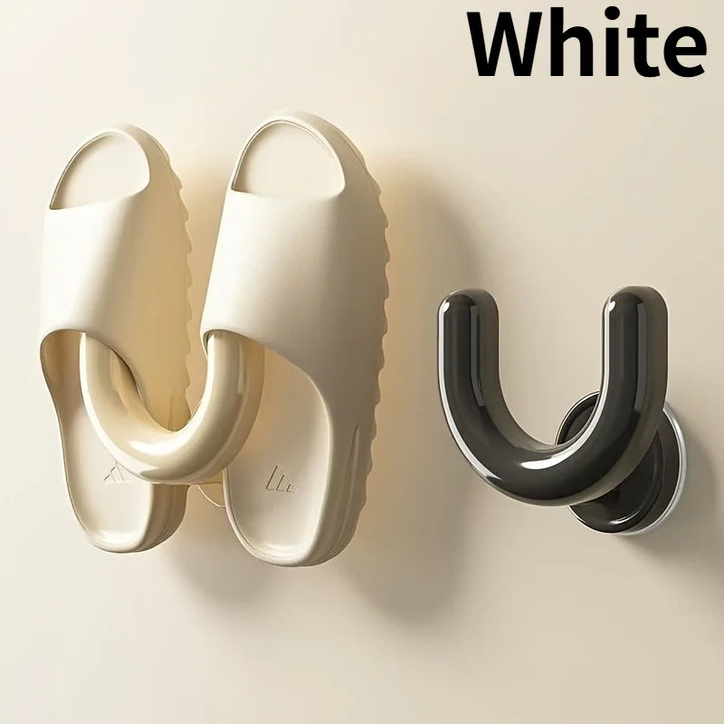 1PC Suction Cup Shoe Rack, Wall-Mounted Slipper Organizer for Bathroom and Shower, Practical Slipper Hook, Black and White