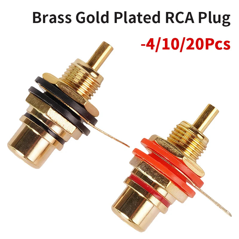 4/10/20Pcs Brass Gold Plated RCA Plug & Jack Set -Premium Audio Signal Connectors -for Preamp, DIY, Home Theater