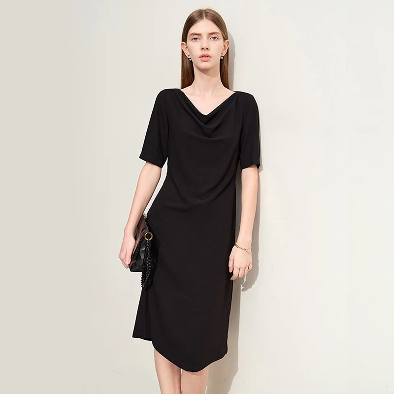រ៉ូប Amii Minimalism A-Line សម្រាប់ស្ត្រីរដូវក្តៅឆ្នាំ ២០២៥ រ៉ូបការិយាល័យថ្មីសម្រាប់នារីការិយាល័យកអាវពាក់កណ្តាលដៃអាវស្តើងយឺត ១២៤៤២១០៦