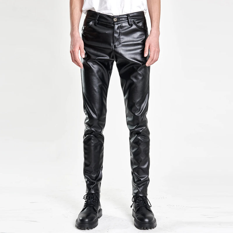 2026 Bright Green Men's Biker Leather Pants, Fashion Slim Stretch PU Pants Red Blue Black Gray Men Pant Plus Size 28-36 38 40