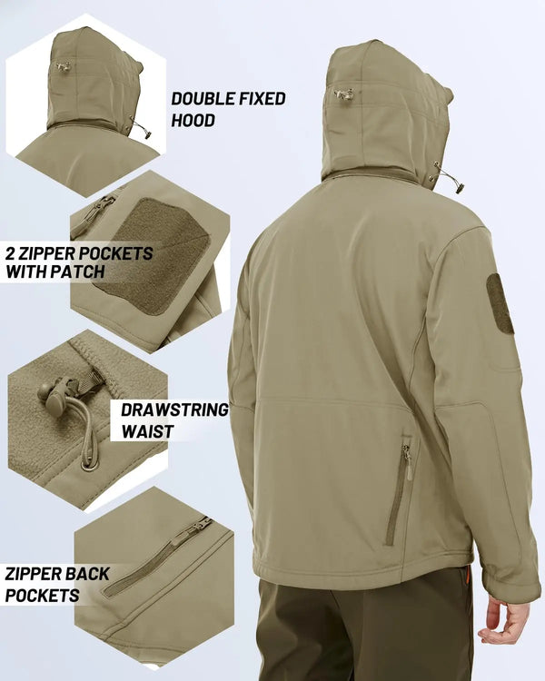 TACVASEN Men's Tactical Softshell Jacket Fleece-Lined Waterproof Hooded Winter Windbreaker with Pockets for Outdoor Hiking