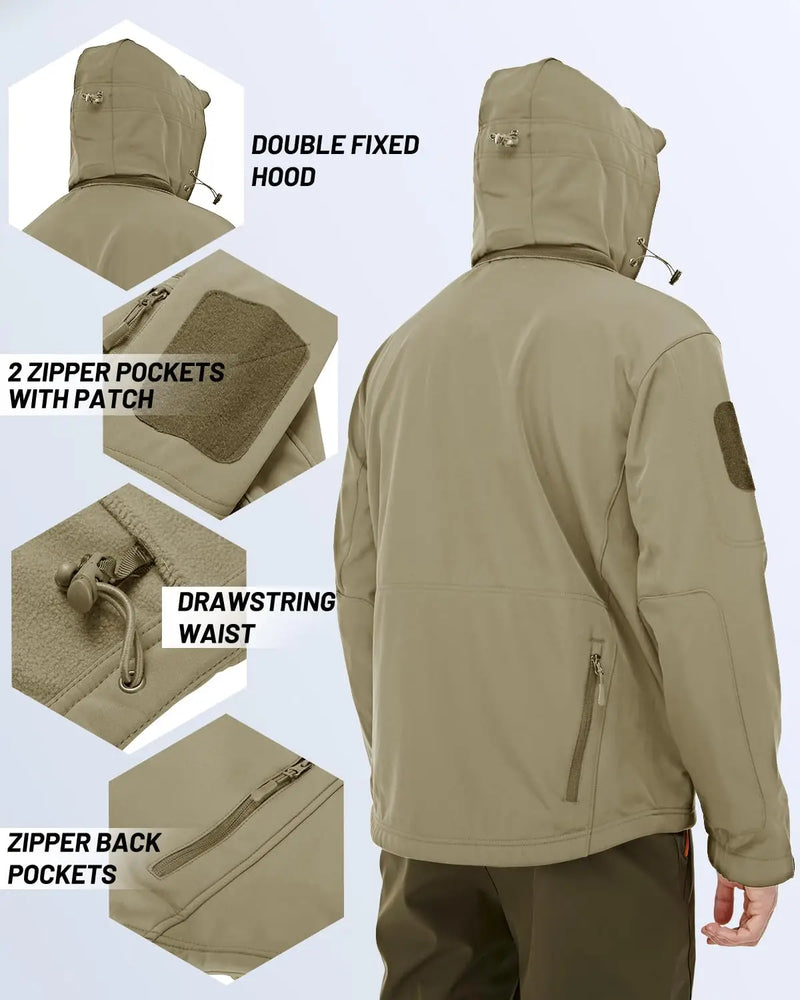 TACVASEN Men's Tactical Softshell Jacket Fleece-Lined Waterproof Hooded Winter Windbreaker with Pockets for Outdoor Hiking