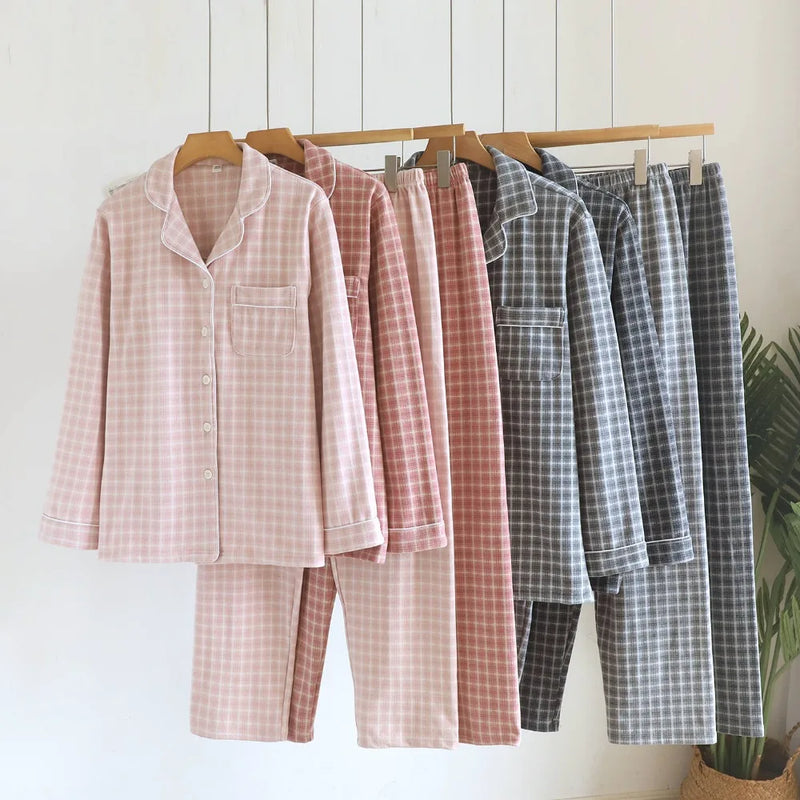 Plaid Pajamas Set Sleepwear Women Home Wear Autumn Winter New Couple Set Long Sleeves Pyjamas Suit Pijama Women Men Loungewear
