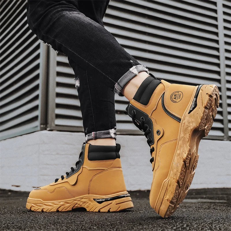 Men's boots spring and autumn new Joker British casual boots fashion youth soft-sole non-slip outdoor shoes high-top work boots