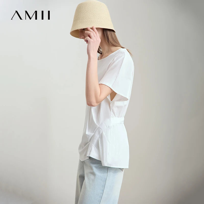 អាវយឺតរដូវក្តៅ AMII សម្រាប់ស្ត្រីឆ្នាំ ២០២៦ ថ្មី កប្បាសរឹងធម្មតាដៃខ្លី O-Neck អាវយឺតទាន់សម័យ 12552082
