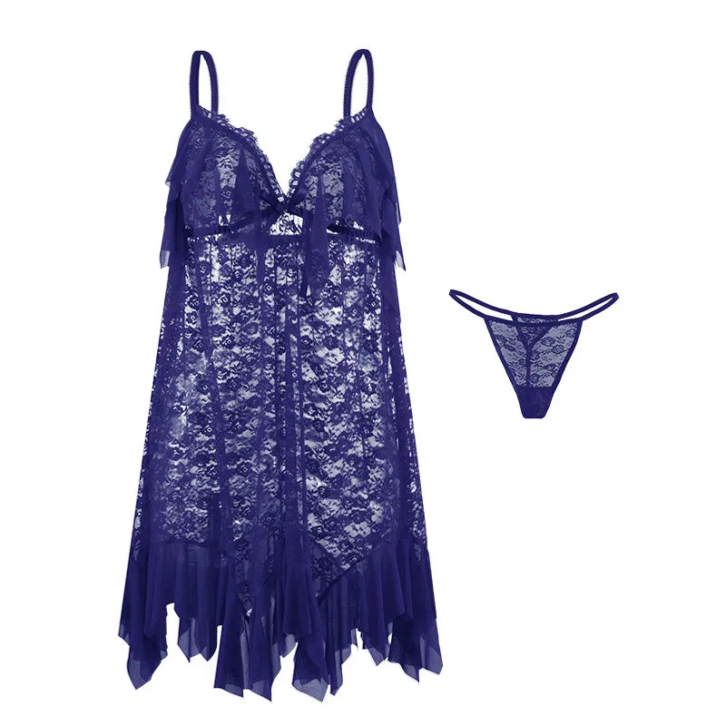 M-3XL Women's Nightgowns New Sexy Sleepwear Short Dress Set Lace Summer Nightdress Loose Large Size Ladies Night Wear Shirt