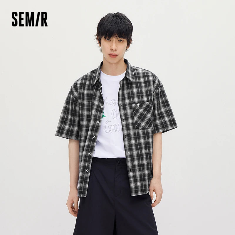 Semir Men Shirt Cotton Plaid Bubble Textured Classic Versatile Casual Top 2026 Summer Soft Breathable Daily Fashion Wear