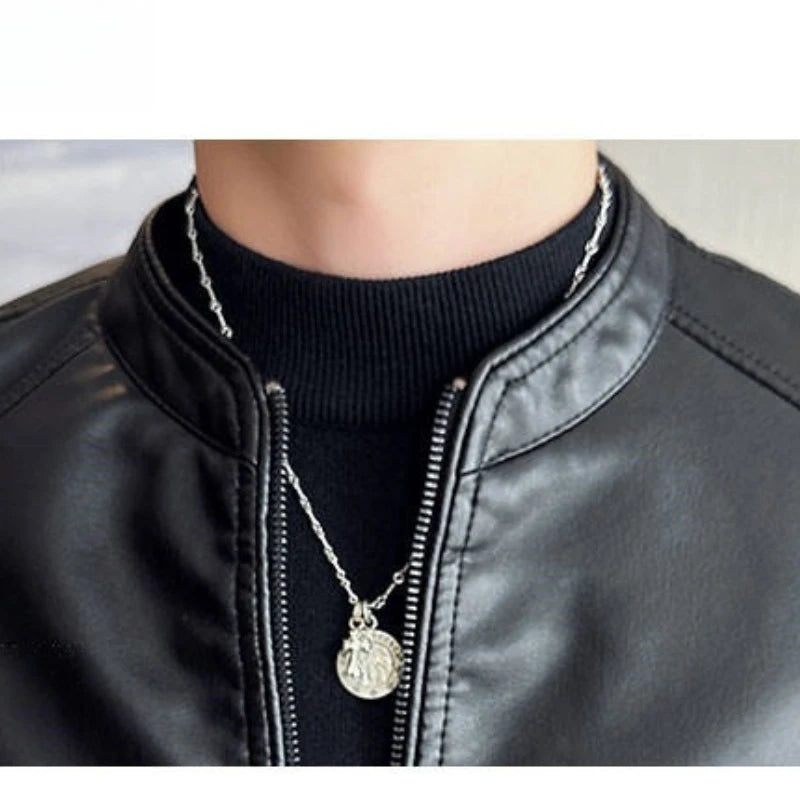Men's Premium Motorcycle PU Leather Jacket, Slim Fit Stand Collar Biker Style, Black Fashion Motorcycle Jacket
