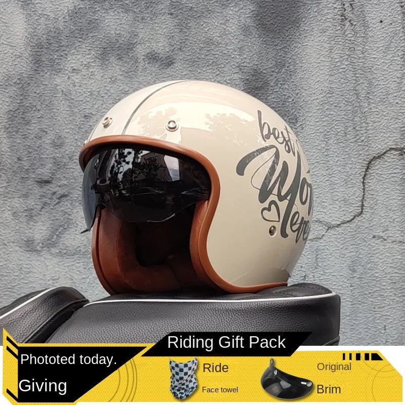 Latest Retro Motorcycle Helmet Open Face 3/4 Chopper Bicycle Helmet Capacete with Lens DOT Approved orz-060