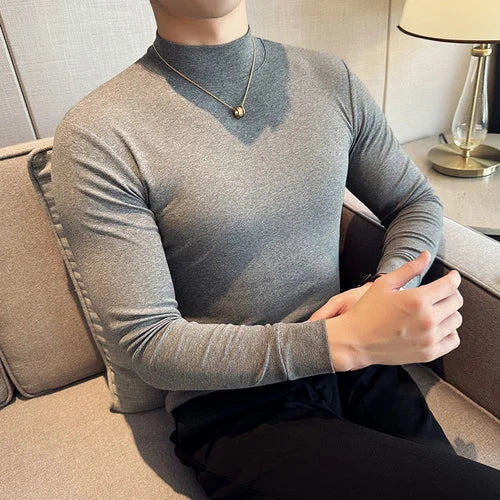 High Quality Half Turtleneck Stretch T-shirt Slim-Fit Long-Sleeved Cotton Tight Mid-Collar Bottoming Shirt Military Wear Top