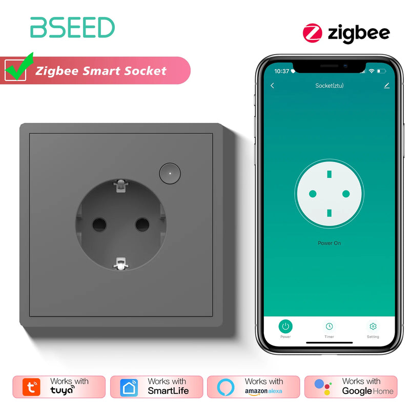 BSEED 1/2/3/4Gang 2Way Zigbee Smart Click Button Switch Smart EU Socket With AC Plastic Frame Work With Tuya Smart Life Alexa