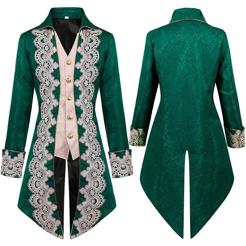 New Fall Men's Long Trench Coat with Lace Accents, Featuring A Medieval Gothic-style Top Jacket. 2026-2027