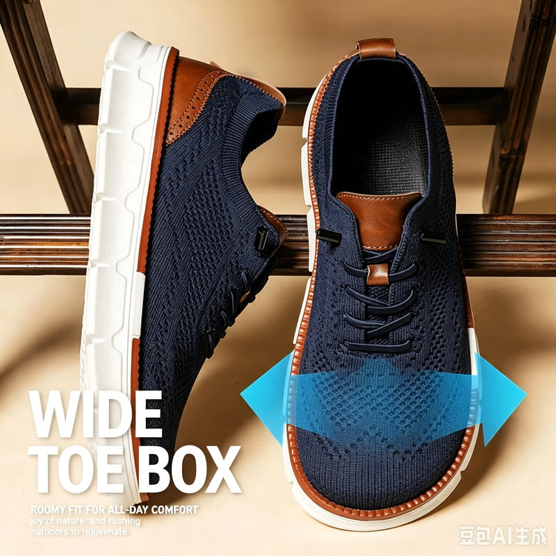 Wide Toe Men Breathable Knit Oxford Shoes Slip on Business Platform Sneakers Comfort Walking Shoes for Wide Feet & Swollen Feet