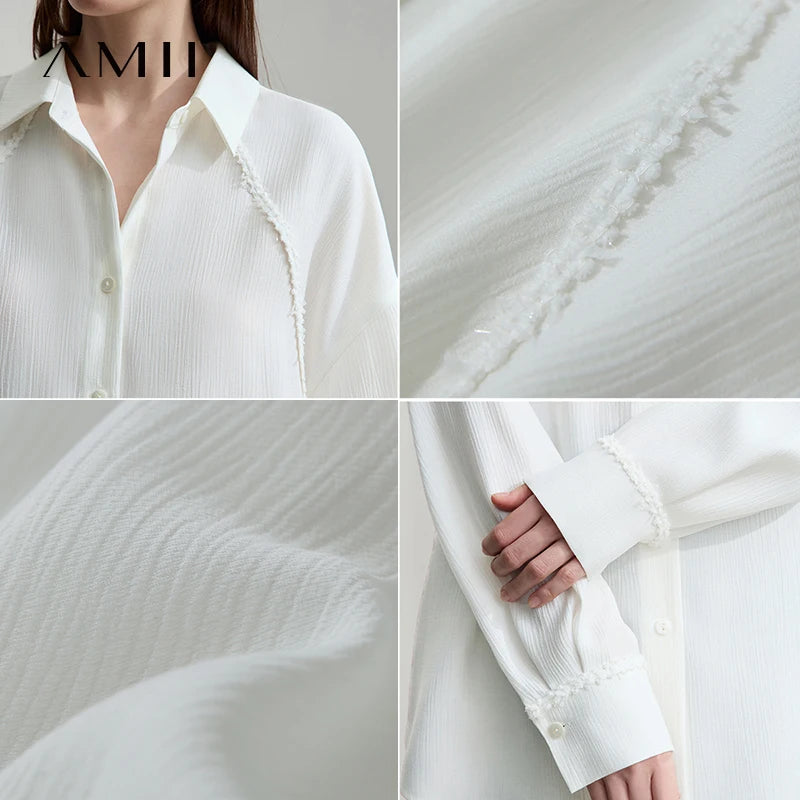 អាវ AMII រចនាបែប Minimalism រដូវស្លឹកឈើជ្រុះឆ្នាំ ២០២៥ អាវថ្មីសម្រាប់នារីការិយាល័យ អាវរលុង ស្មាទម្លាក់ រោមចៀម ដៃវែង អាវធម្មតា 12523099