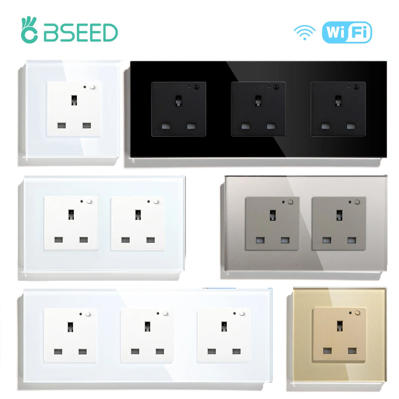 BSEED UK Standard Wifi Smart Socket Smart Double Electric Power Outlets Support Tuya Smart Iife Alexa Control 13A