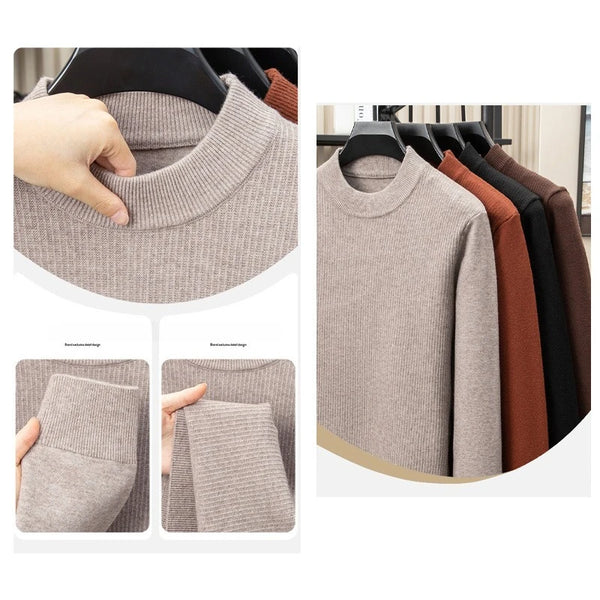 Men's Heavyweight Half High Collar Sweater 500g Thick Wool Blend Anti-Pilling Winter Pullover