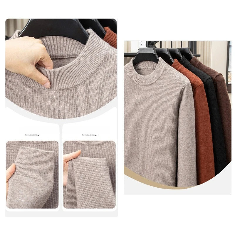 Men's Heavyweight Half High Collar Sweater 500g Thick Wool Blend Anti-Pilling Winter Pullover