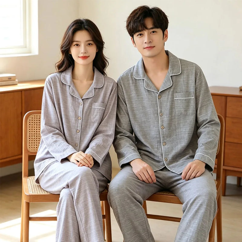 Couple Set Long Sleeves Trousers 2Pcs Pyjamas Suit Pijama Women Men Loungewear New Spring Autumn Homewear Soft Casual Pajama